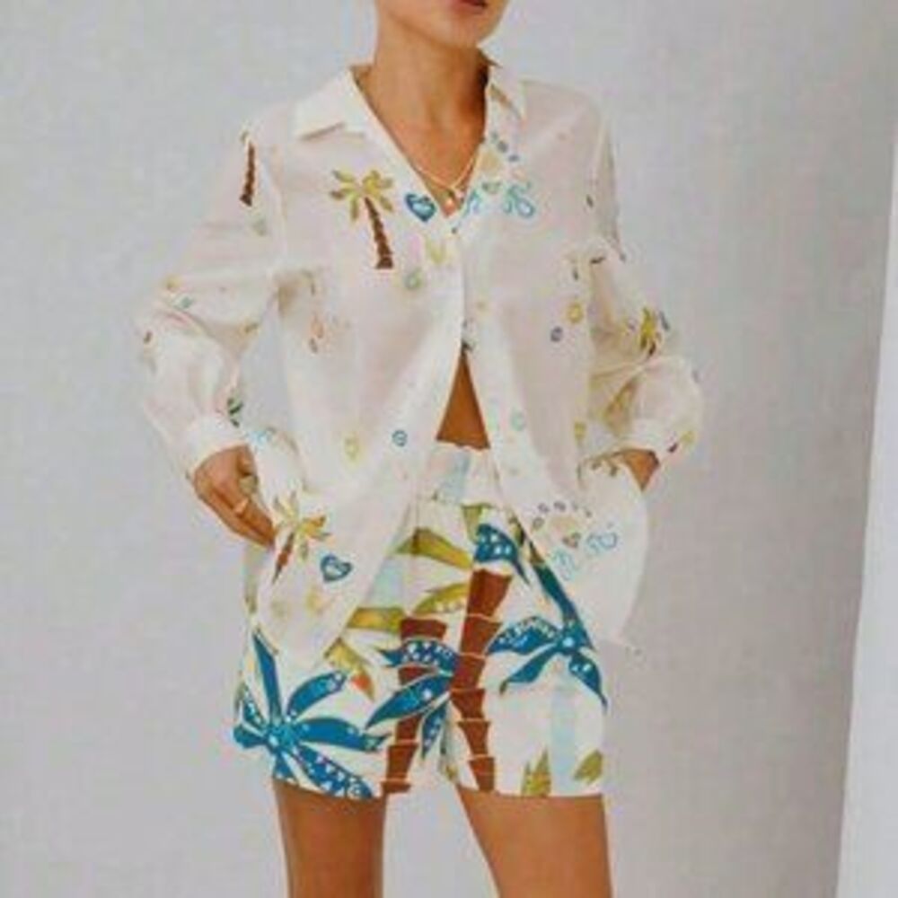 Apricot Casual Women's Tropical Print Shirt & Shorts Set - Picture 3 of 3